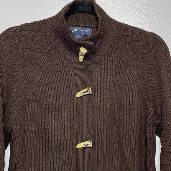Jones New York Cardigan Sweater Toggle Button Ribbed Knit Granny Lagenlook L - Picture 3 of 10